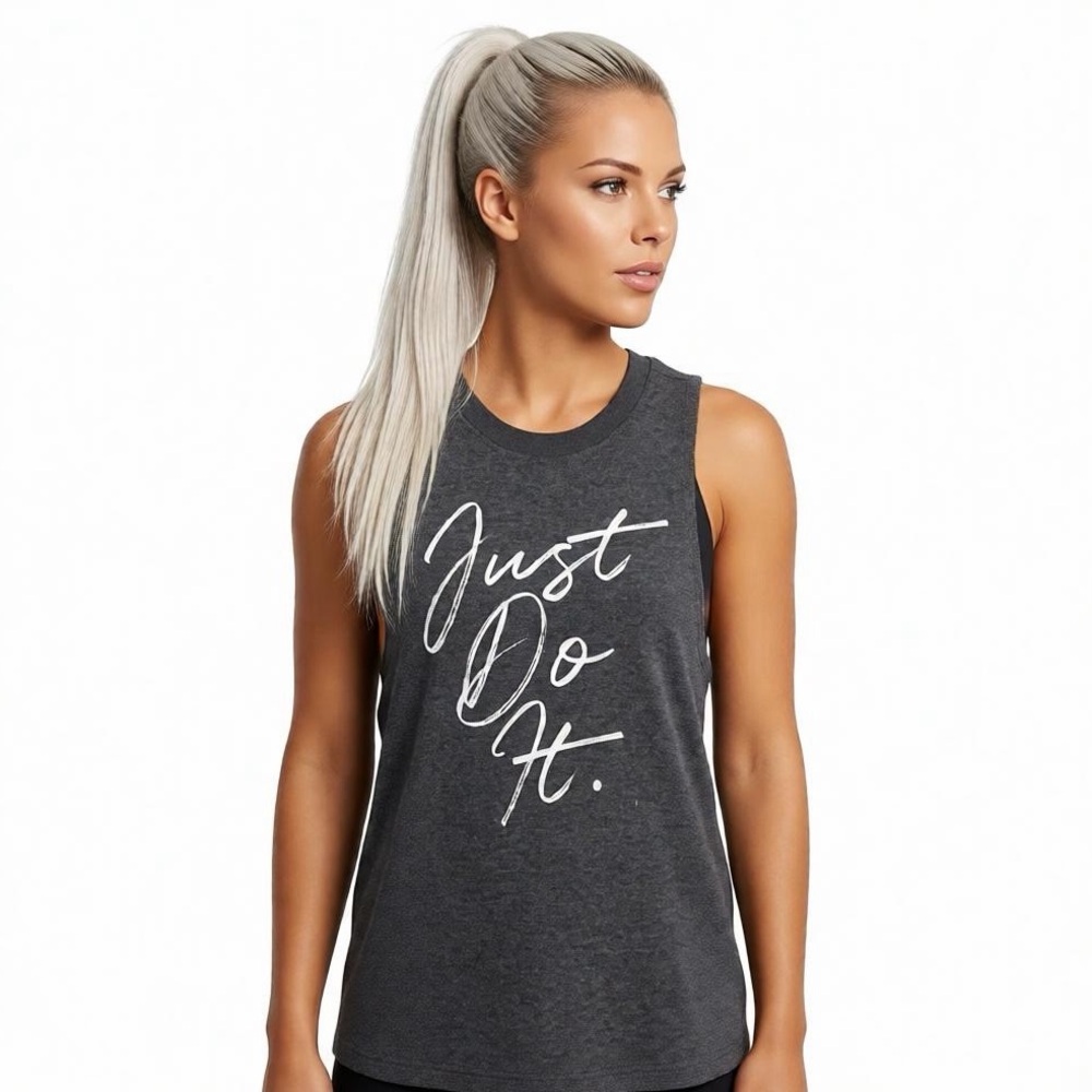Nike Women’s Sleeveless Tank Top Gray “Just Do It” Graphic Tee Size XS